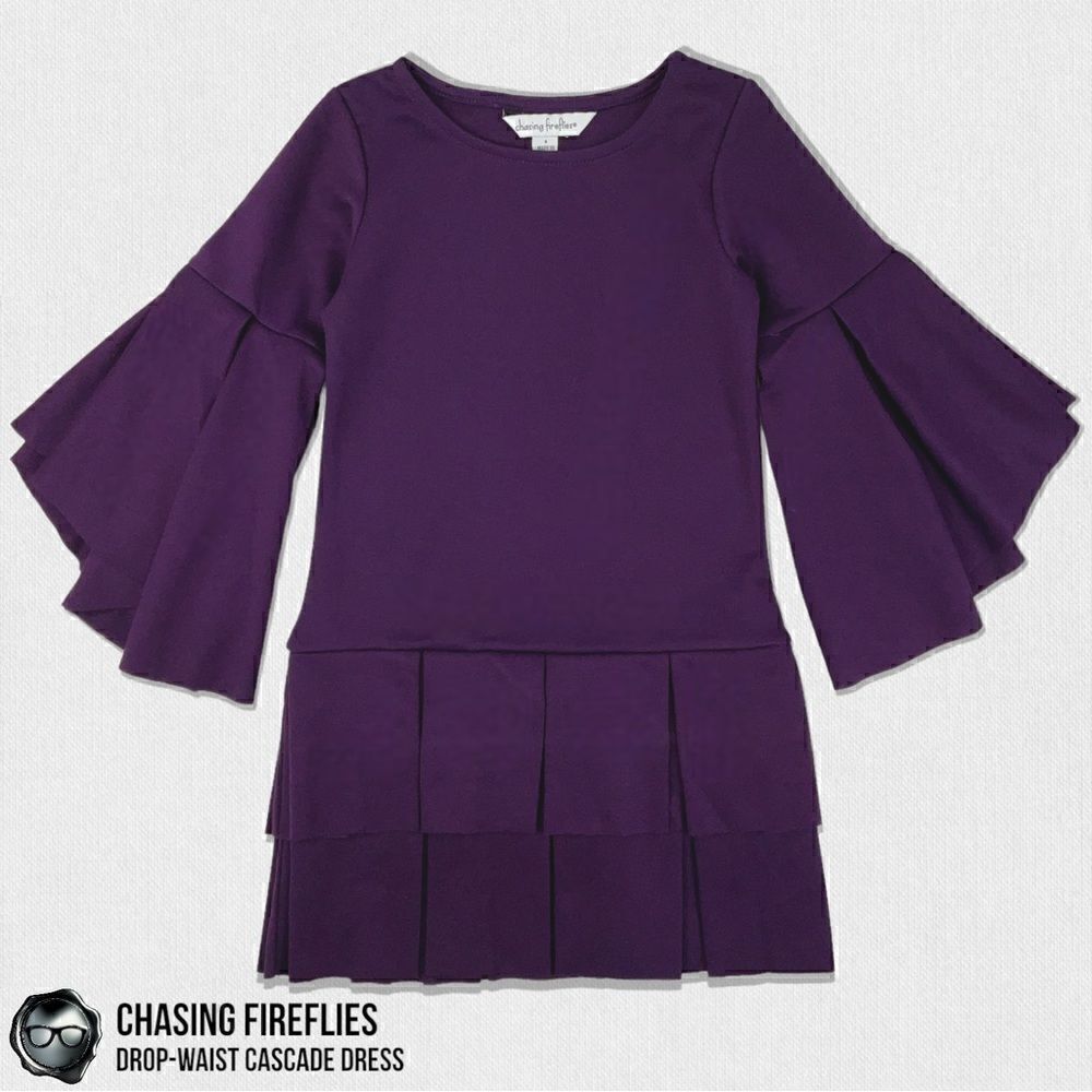 CHASING FIREFLIES CASCADE SLEEVE DROP WAIST DRESS IN AUBERGINE PURPLE GIRLS 4